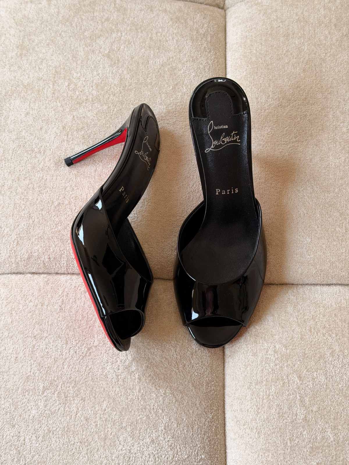 Christian Louboutin Black Me Dolly 100MM Patent Mules Christian Louboutin Black Me Dolly 100MM Patent Mules