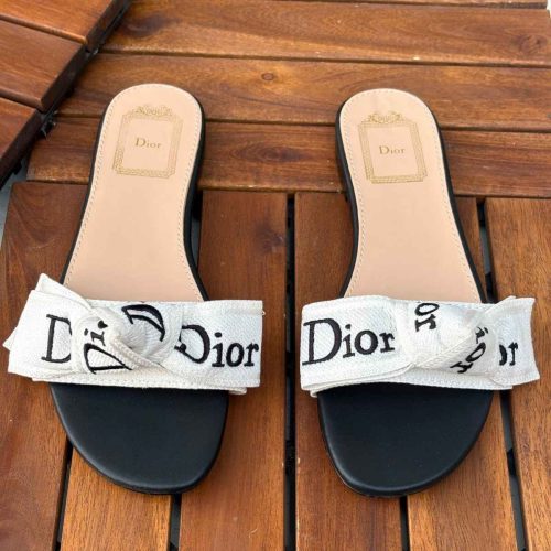 Dior Black Round-Toe Flat Sandals with Bow Detailing