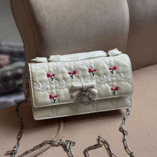 Dior Dioramour My Dior Mini Bag White Cannage Lambskin Doves & Roses