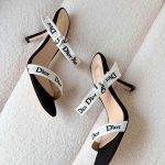 Dior J’Adior Straps Black Embroidered Cotton Heeled Sandals