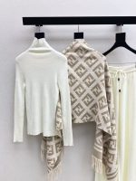 Fendi FF Monogram Knit Cardigan & Wide-Leg Pants Set