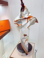 Hermes A Toute Allure Silk Scarf BeigeOrange