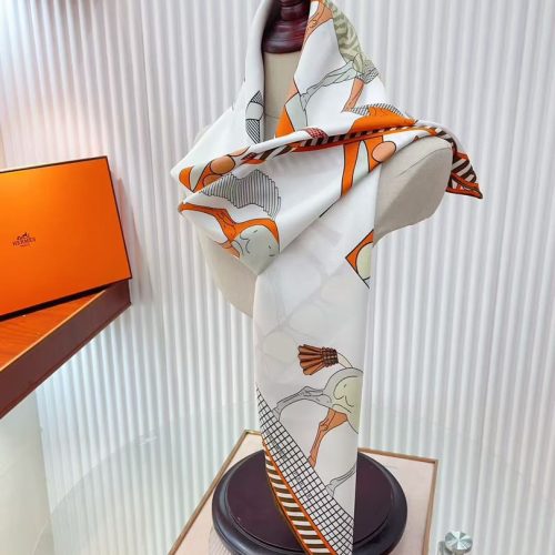 Hermes A Toute Allure Silk Scarf BeigeOrange