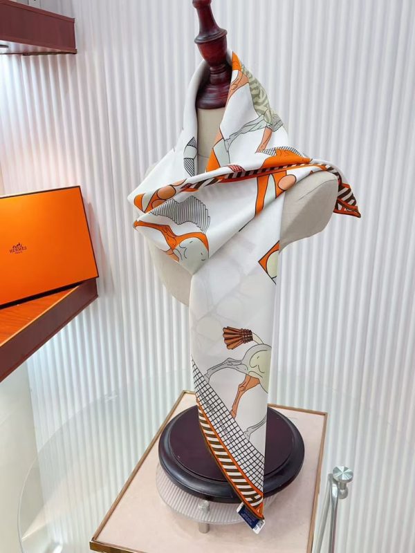 Hermes A Toute Allure Silk Scarf BeigeOrange