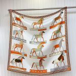 Hermes A Toute Allure Silk Scarf BeigeOrange