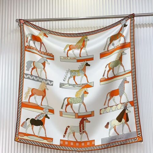 Hermes A Toute Allure Silk Scarf BeigeOrange