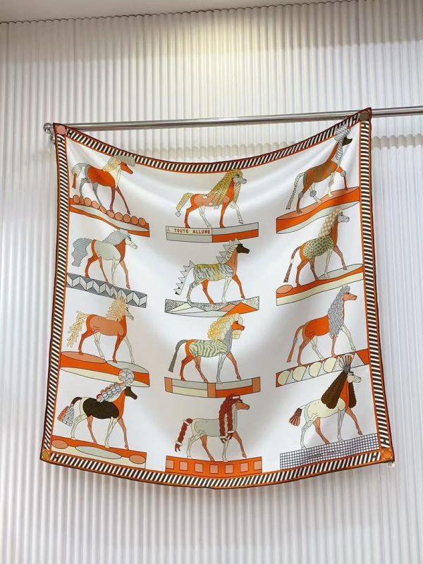 Hermes A Toute Allure Silk Scarf BeigeOrange