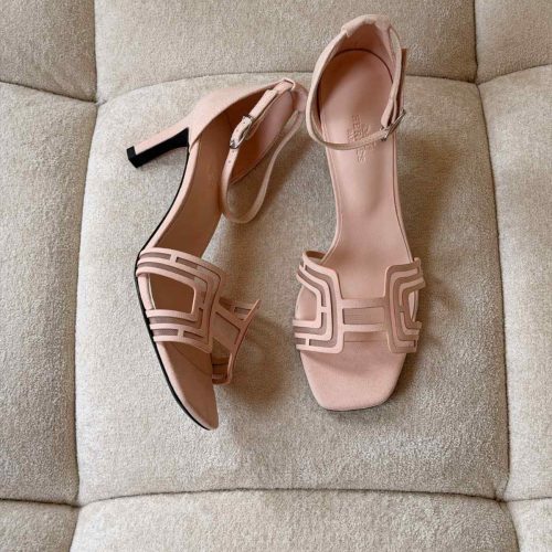 Hermes Joy 70 Beige Nude Suede & Mesh H-Cutout Sandals