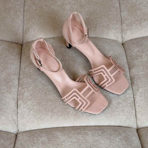 Hermes Joy 70 Beige Nude Suede & Mesh H-Cutout Sandals