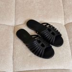 Hermes Noria Black Goatskin Straps Flat Sandals