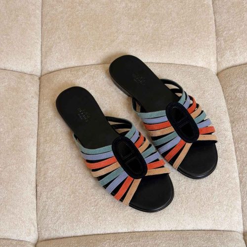 Hermes Noria Multicolored Suede Straps Flat Sandals