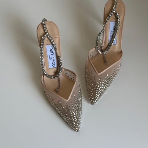Jimmy Choo Beige Saeda 100 Rhinestone
