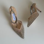 Jimmy Choo Beige Saeda 100 Rhinestone Embellished Heels