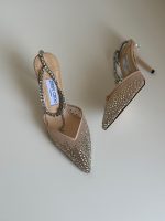 Jimmy Choo Beige Saeda 100 Rhinestone Embellished Heels