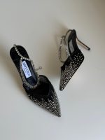 Jimmy Choo Black Saeda 100 Rhinestone Embellished Heels