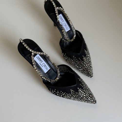 Jimmy Choo Black Saeda 100 Rhinestone Embellished Heels