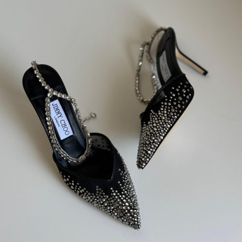 Jimmy Choo Black Saeda 100 Rhinestone Embellished Heels