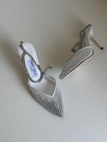 Jimmy Choo White Saeda 100 Rhinestone Embellished Heels