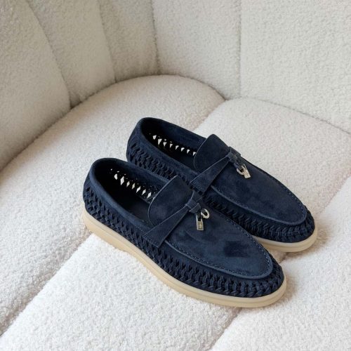 Loro Piana Argo Blue Melange Suede Summer Walk Braided Loafers