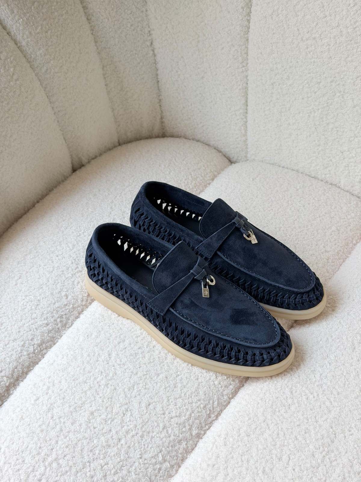 Loro Piana Argo Blue Melange Suede Summer Walk Braided Loafers Loro Piana Argo Blue Melange Suede Summer Walk Braided Loafers