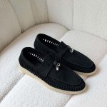 Loro Piana Black Suede Summer Walk Braided Loafers