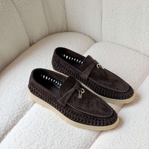 Loro Piana Rich Chocolate Brown Suede Summer Walk Braided Loafers