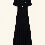 Maje Navy Pointelle Knit Viscose Maxi Dress