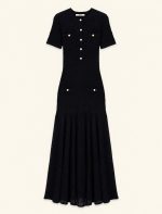 Maje Navy Pointelle Knit Viscose Maxi Dress