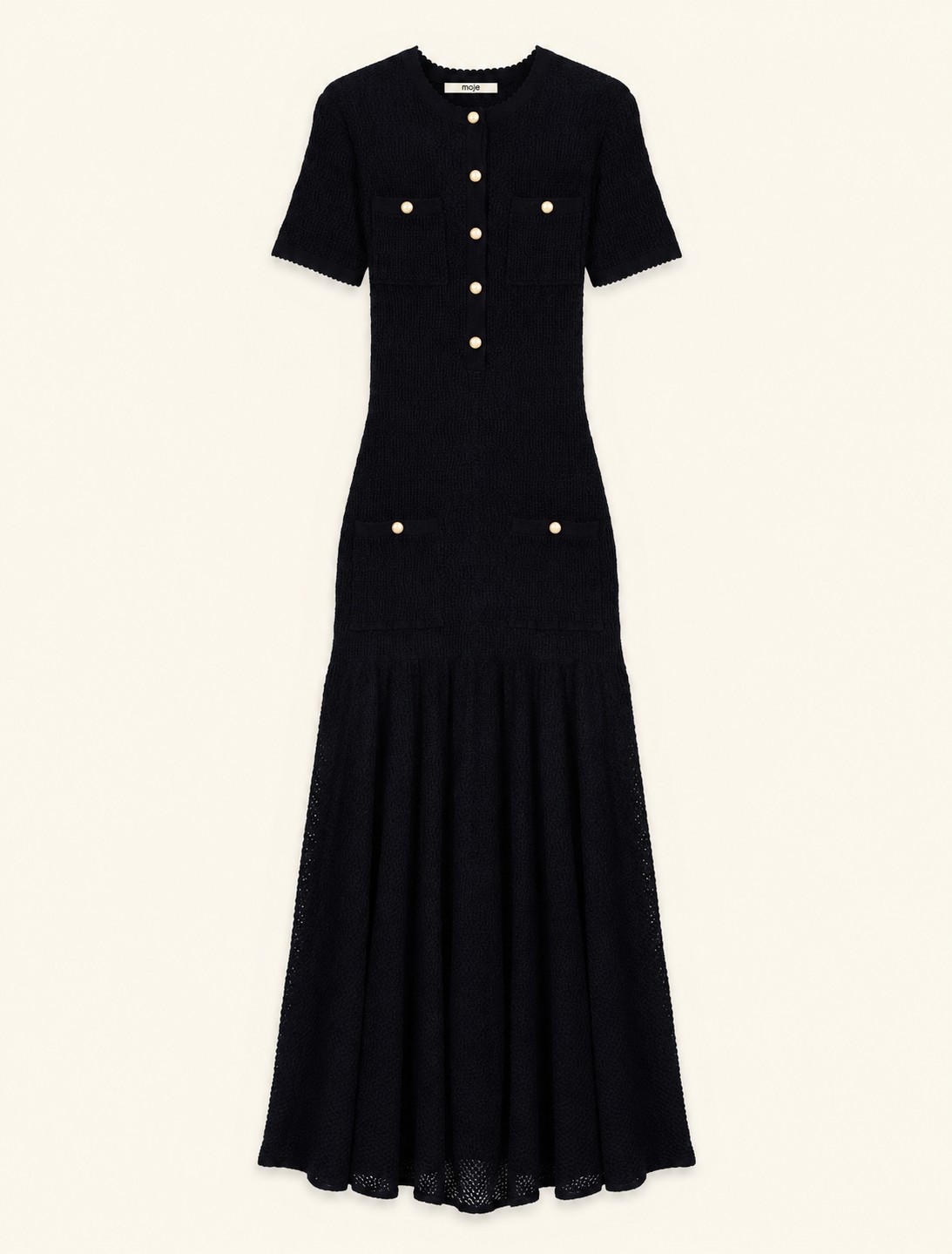 Maje Navy Pointelle Knit Viscose Maxi Dress Maje Navy Pointelle Knit Viscose Maxi Dress