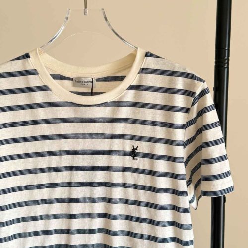 Saint Laurent Striped Monogram T-Shirt WhiteBlue