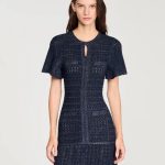 Sandro Diane Rhinestone Knit Maxi Dress Navy Blue