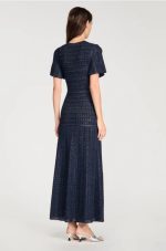Sandro Diane Rhinestone Knit Maxi Dress Navy Blue