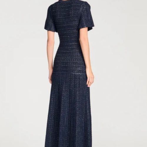 Sandro Diane Rhinestone Knit Maxi Dress Navy Blue