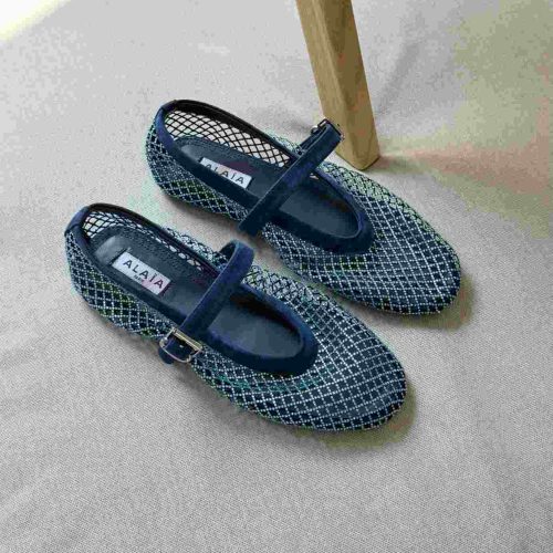 Alaia mesh mary jane ballet flats in navy blue