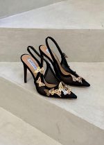 Aquazzura papillon embellished mesh slingback pumps in black