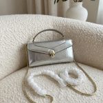 Bvlgari Serpenti Forever Phone Case Silver Metallic Leather Top Handle Bag