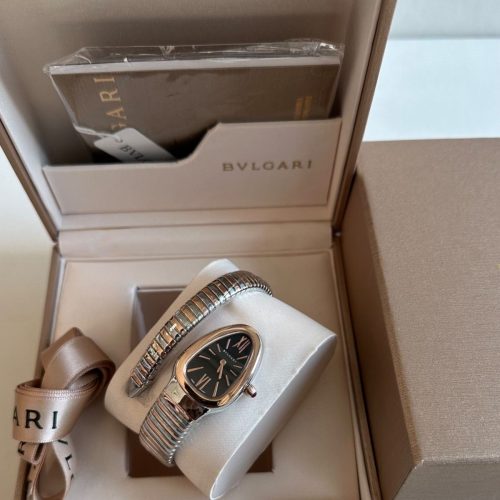 Bvlgari Serpenti Tubogas 35MM Two-Tone Rose Gold Black Dial Women’s Wristwatch