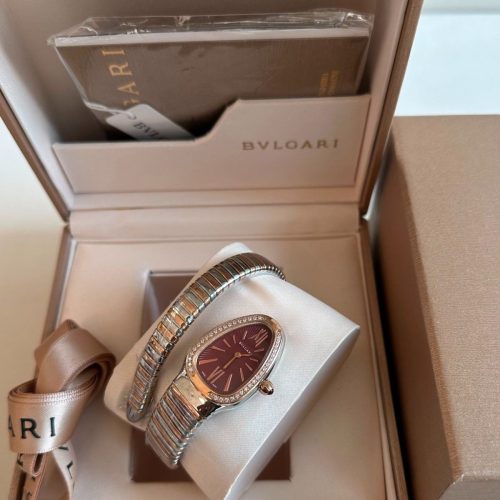 Bvlgari Serpenti Tubogas 35MM Two-Tone Rose Gold Diamond Burgundy Dial Women’s Wristwatch
