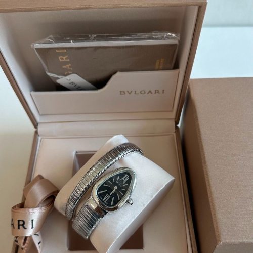 Bvlgari Serpenti Tubogas 35mm Black Dial Stainless Steel Ladies Watch