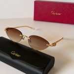 Cartier panthere CT0504S rimless cat eye brown sunglasses