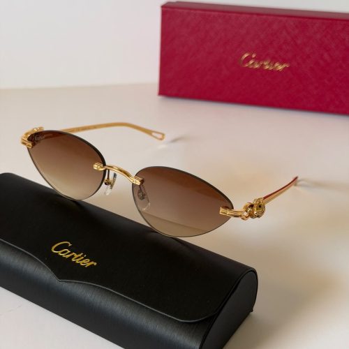 Cartier panthere CT0504S rimless cat eye brown sunglasses