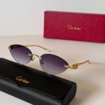 Cartier panthere CT0504S rimless cat eye gold tone sunglasses in purple