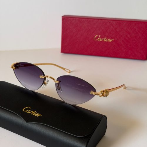Cartier panthere CT0504S rimless cat eye gold tone sunglasses in purple