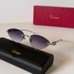 Cartier panthere CT0504S rimless cat eye silver tone sunglasses in purple