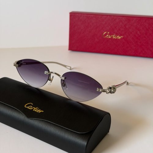 Cartier panthere CT0504S rimless cat eye silver tone sunglasses in purple