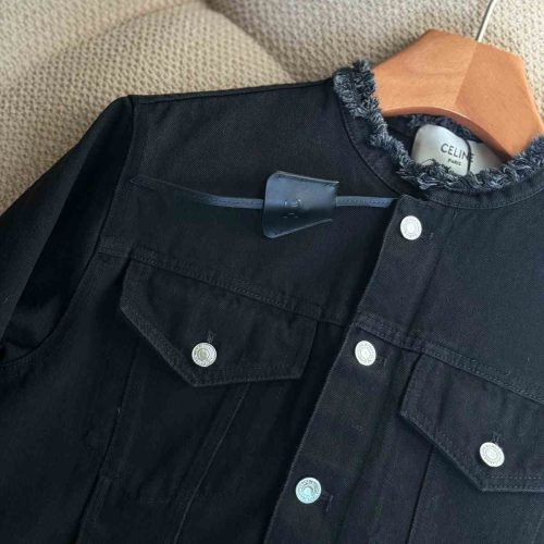 Celine collarless denim jacket black..