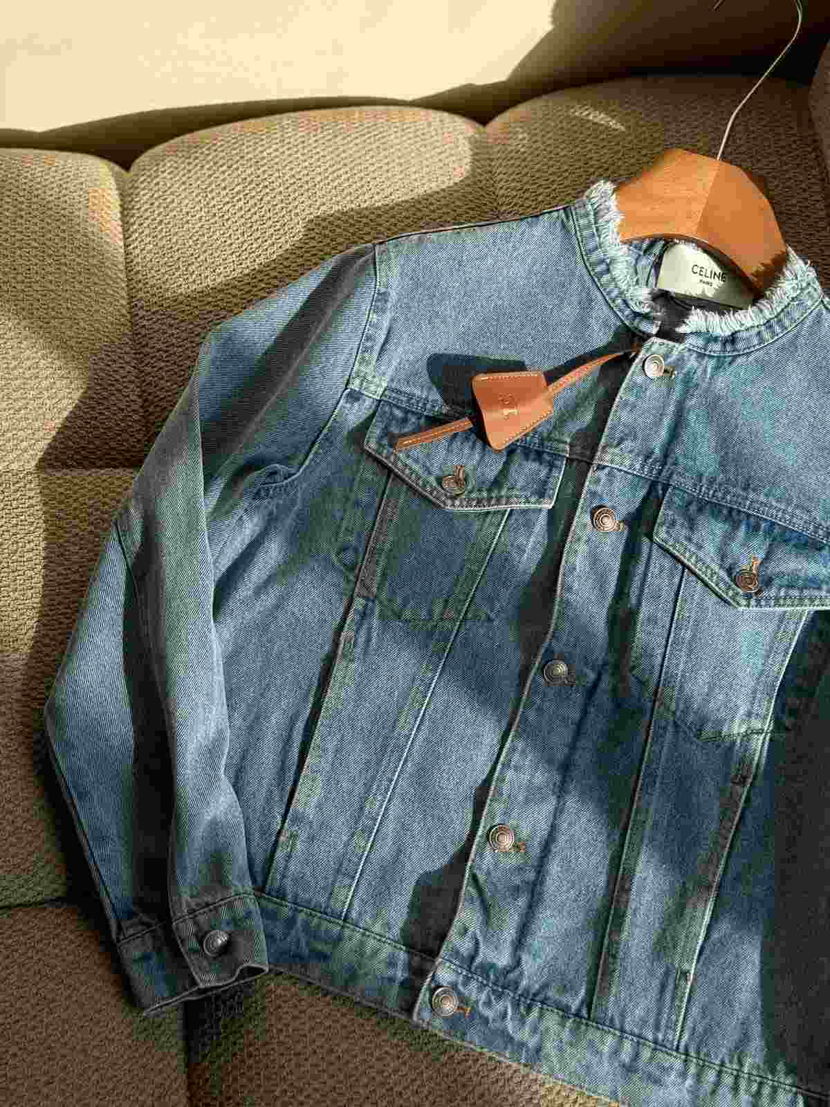 Celine collarless denim jacket light blue Celine collarless denim jacket light blue