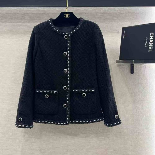 Chanel 26 collarless tweed jacket black
