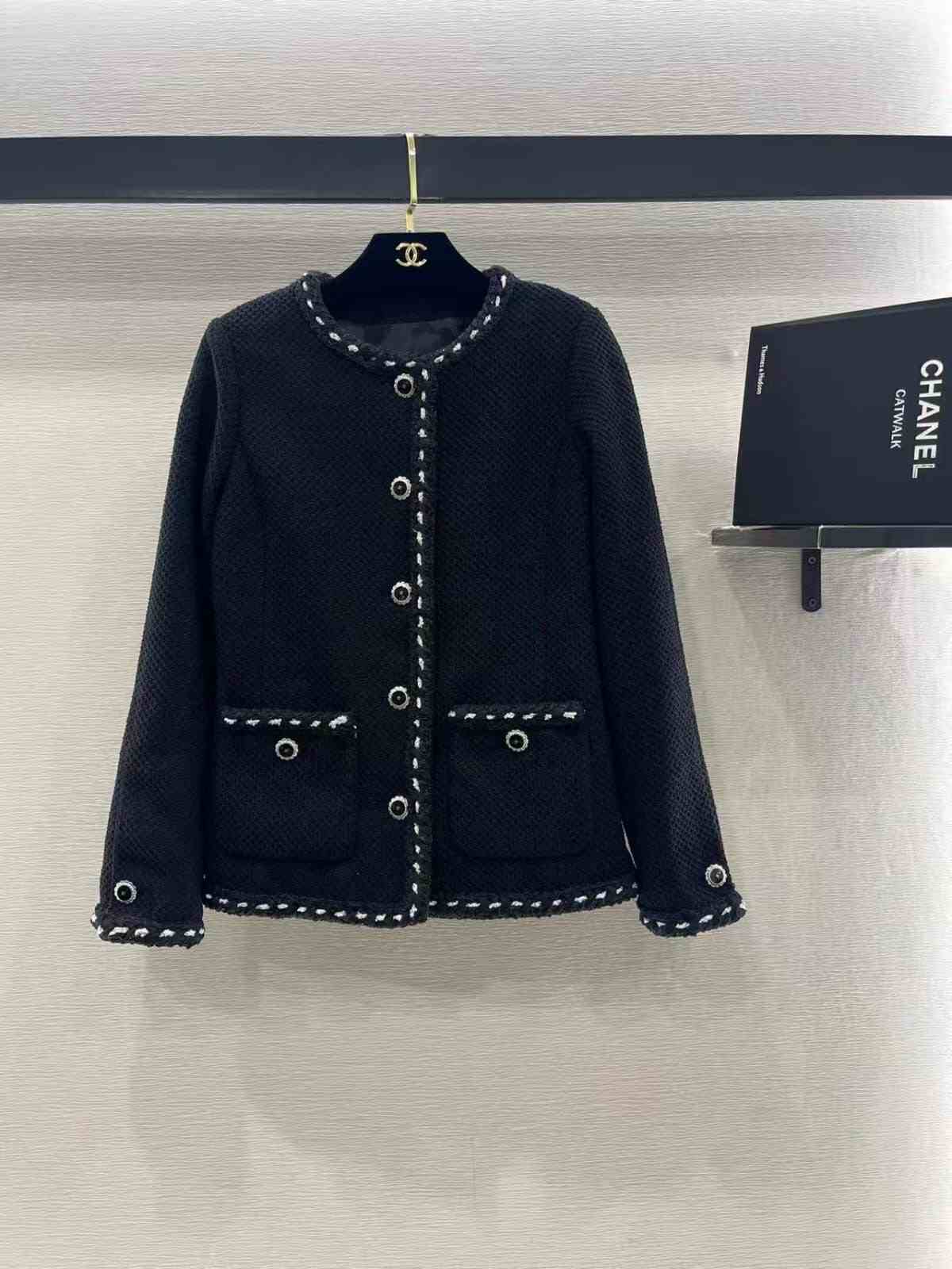 Chanel 26 collarless tweed jacket black Chanel 26 collarless tweed jacket black