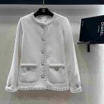 Chanel 26 collarless tweed jacket white